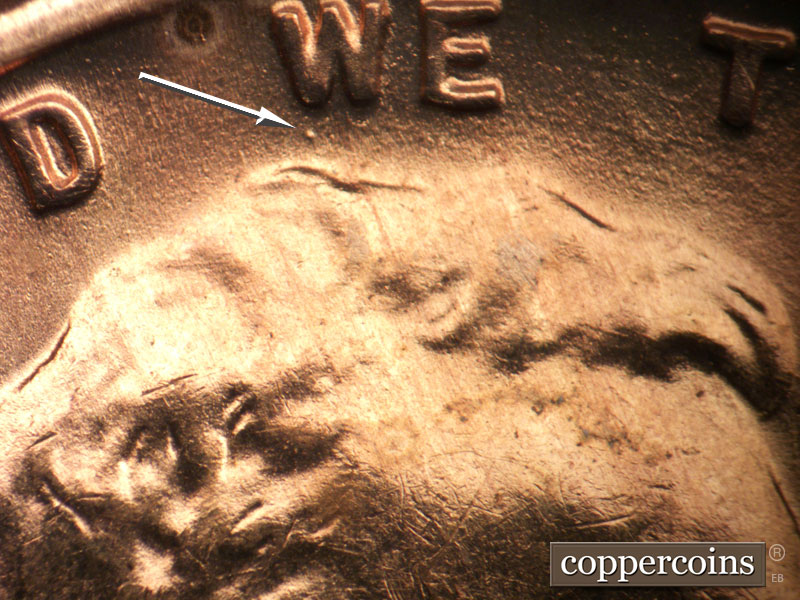 Die-stage B marker on 1955S•1MM•018 (1955 Repunched Mint Mark).