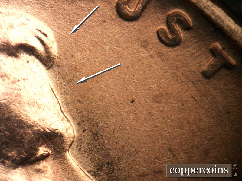 Die-stage B marker on 1955S•1MM•018 (1955 Repunched Mint Mark).