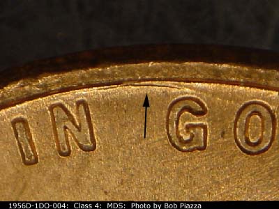 Die-stage B marker on 1956D•1DO•004 (1956 Doubled Die Obverse).