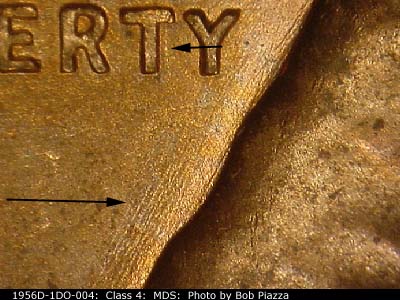 Die-stage B marker on 1956D•1DO•004 (1956 Doubled Die Obverse).