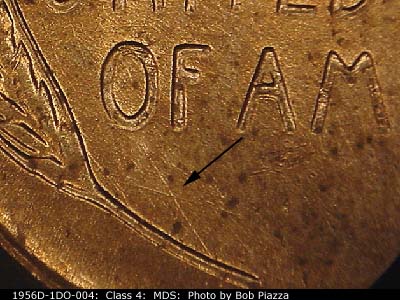 Die-stage B marker on 1956D•1DO•004 (1956 Doubled Die Obverse).