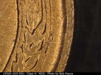 Die-stage B marker on 1956D•1DO•005 (1956 Doubled Die Obverse).