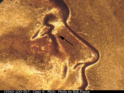 1956 Lincoln cent obverse, CopperCoins die 1956D•1DO•007.