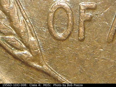 Die-stage B marker on 1956D•1DO•008 (1956 Doubled Die Obverse).