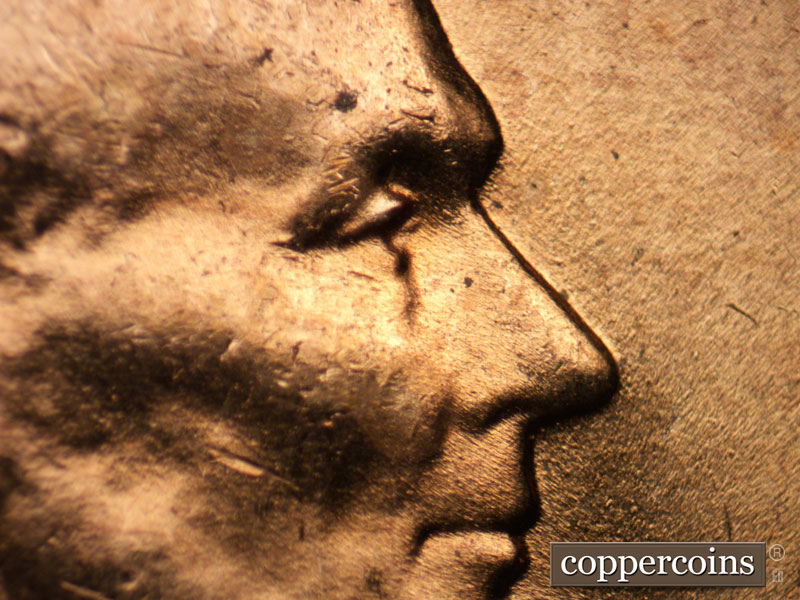 1956 Lincoln cent obverse, CopperCoins die 1956D•1DO•012.