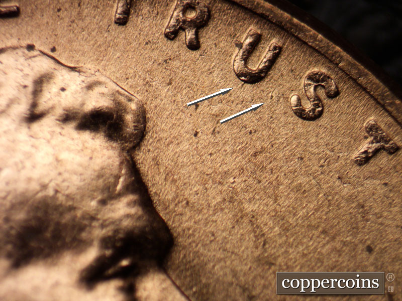 Die-stage C marker on 1956D•1DO•012 (1956 Doubled Die Obverse).