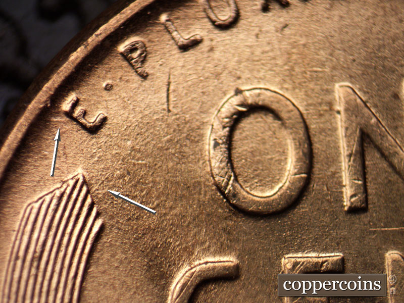 Die-stage C marker on 1956D•1DO•012 (1956 Doubled Die Obverse).