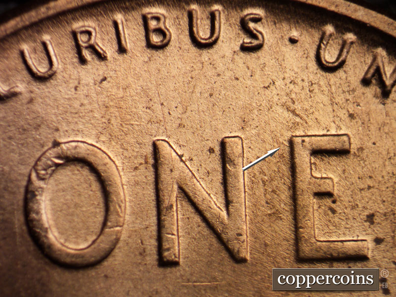 Die-stage C marker on 1956D•1DO•012 (1956 Doubled Die Obverse).
