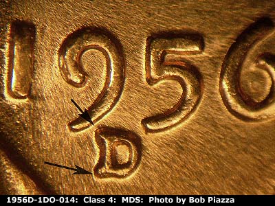 Die-stage B marker on 1956D•1DO•014 (1956 Doubled Die Obverse).