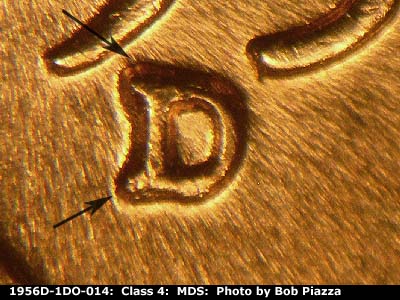 Die-stage B marker on 1956D•1DO•014 (1956 Doubled Die Obverse).