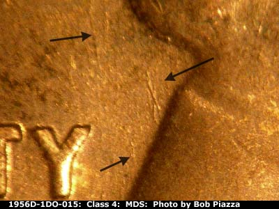 Die-stage B marker on 1956D•1DO•015 (1956 Doubled Die Obverse).