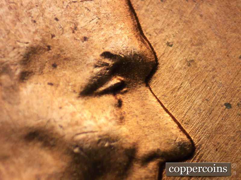 1956 Lincoln cent obverse, CopperCoins die 1956D•1DO•016.