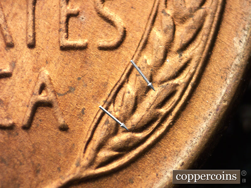Die-stage B marker on 1956D•1DO•016 (1956 Doubled Die Obverse).