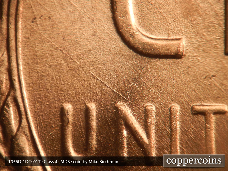 Die-stage B marker on 1956D•1DO•017 (1956 Doubled Die Obverse).
