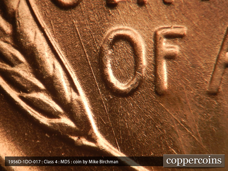 Die-stage B marker on 1956D•1DO•017 (1956 Doubled Die Obverse).