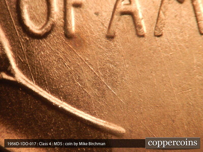 Die-stage B marker on 1956D•1DO•017 (1956 Doubled Die Obverse).