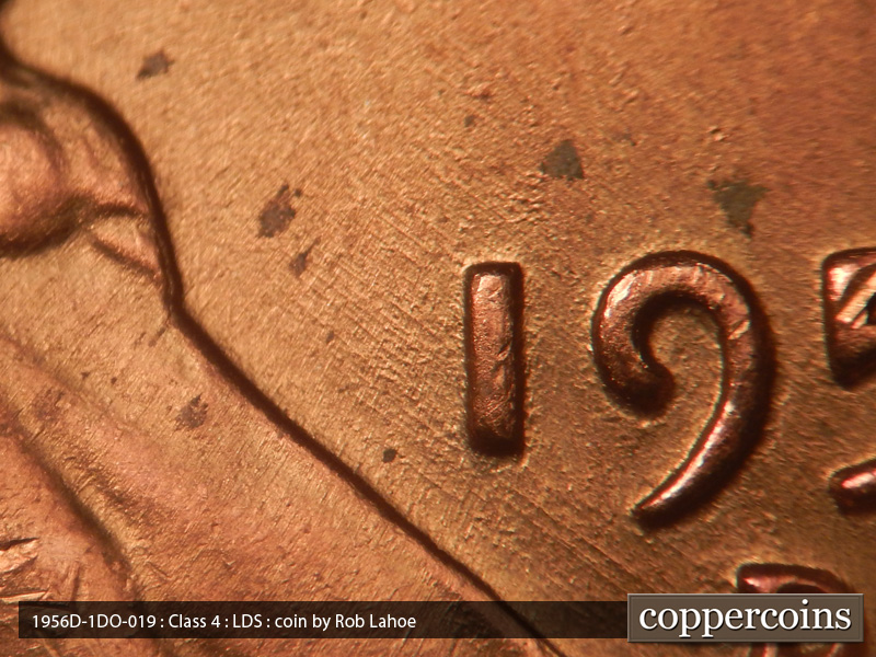 Die-stage C marker on 1956D•1DO•019 (1956 Doubled Die Obverse).
