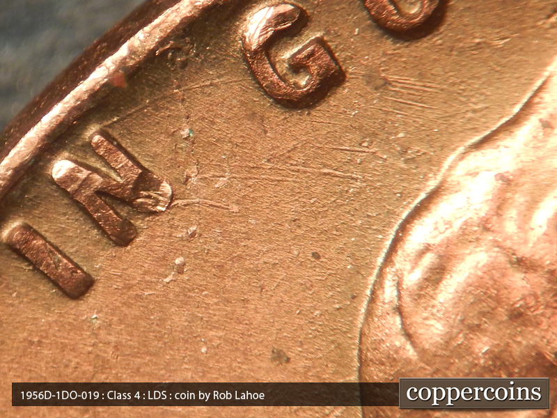 Die-stage C marker on 1956D•1DO•019 (1956 Doubled Die Obverse).