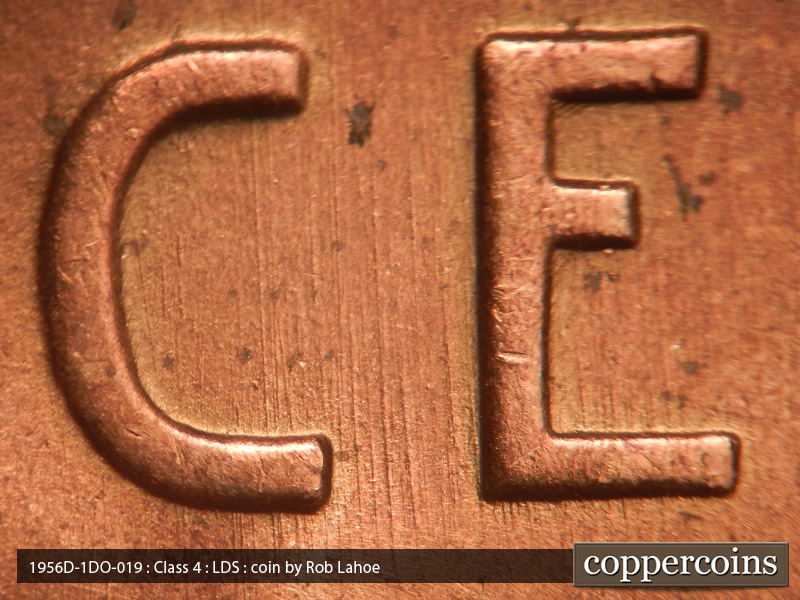 Die-stage C marker on 1956D•1DO•019 (1956 Doubled Die Obverse).