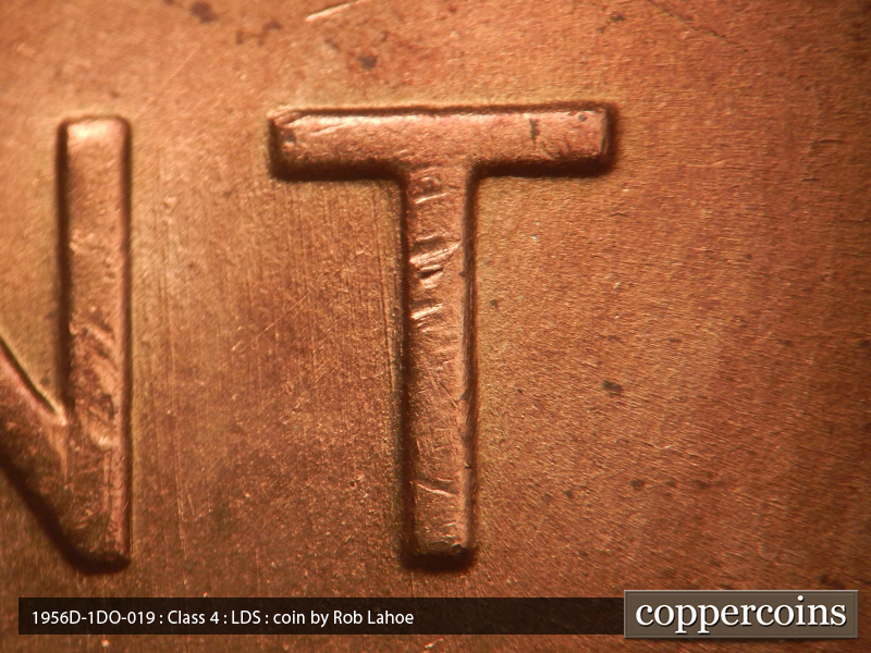 Die-stage C marker on 1956D•1DO•019 (1956 Doubled Die Obverse).