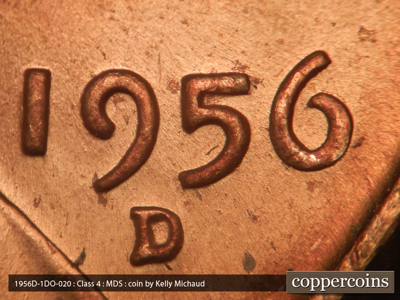 Die-stage B marker on 1956D•1DO•020 (1956 Doubled Die Obverse).