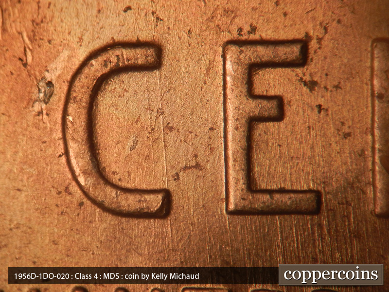 Die-stage B marker on 1956D•1DO•020 (1956 Doubled Die Obverse).