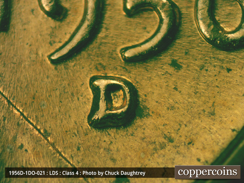 Die-stage C marker on 1956D•1DO•021 (1956 Doubled Die Obverse).