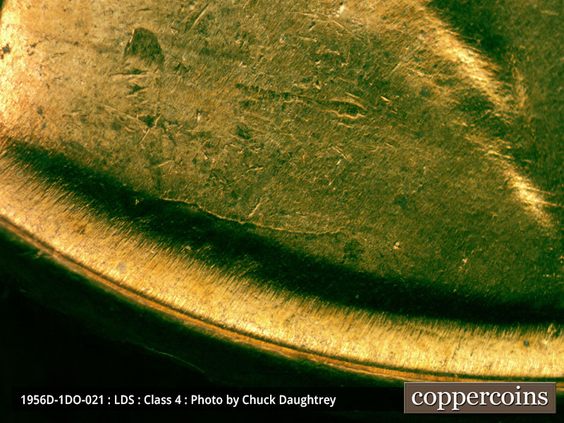 Die-stage C marker on 1956D•1DO•021 (1956 Doubled Die Obverse).