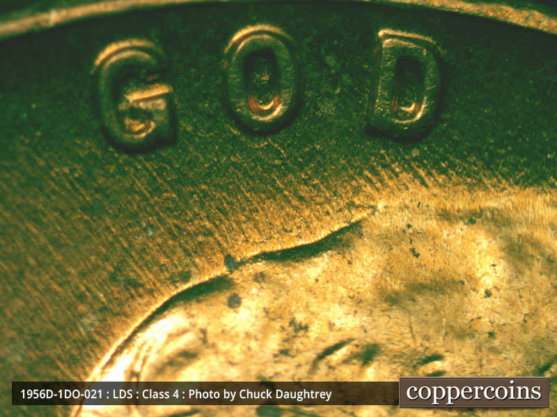 Die-stage C marker on 1956D•1DO•021 (1956 Doubled Die Obverse).