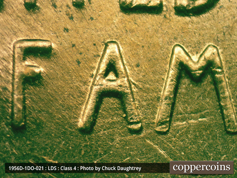 Die-stage C marker on 1956D•1DO•021 (1956 Doubled Die Obverse).