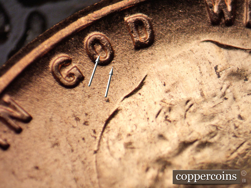 Die-stage C marker on 1956D•1DO•025 (1956 Doubled Die Obverse).