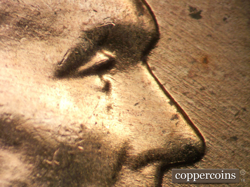 1956 Lincoln cent obverse, CopperCoins die 1956D•1DO•026.