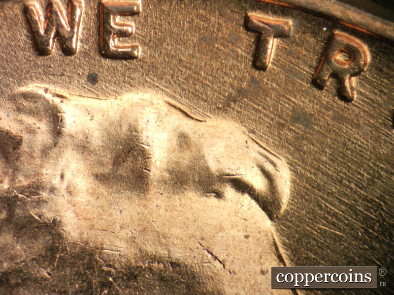Die-stage B marker on 1956D•1DO•026 (1956 Doubled Die Obverse).