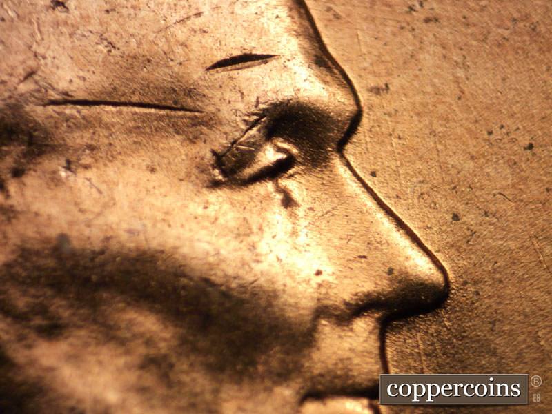 1956 Lincoln cent obverse, CopperCoins die 1956D•1DO•027.