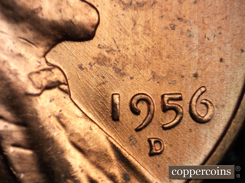 Die-stage B marker on 1956D•1DO•028 (1956 Doubled Die Obverse).