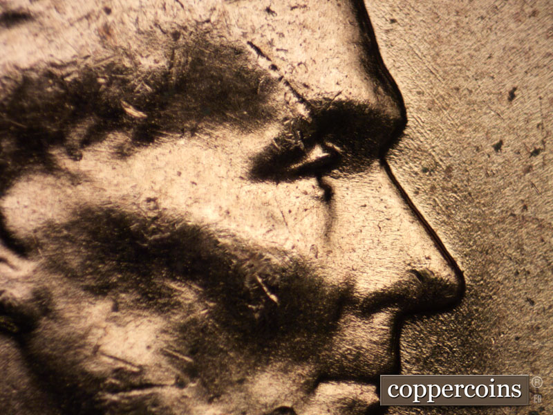1956 Lincoln cent obverse, CopperCoins die 1956D•1DO•031.