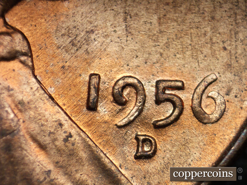 Die-stage B marker on 1956D•1DO•033 (1956 Doubled Die Obverse).