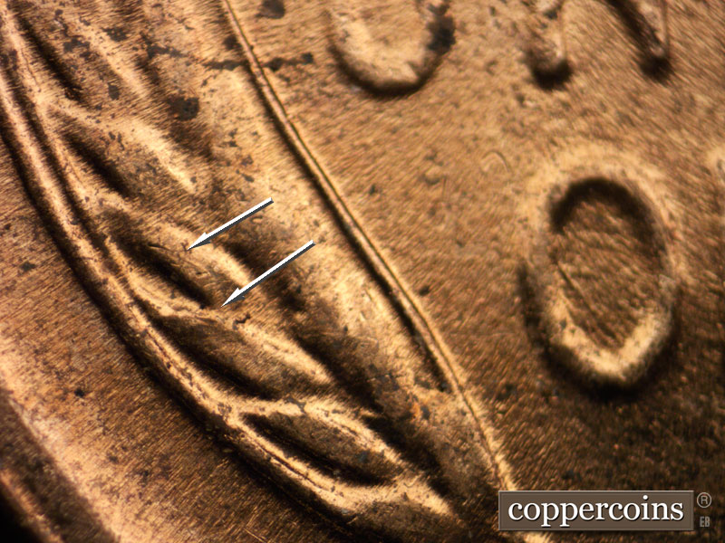 Die-stage C marker on 1956D•1DO•034 (1956 Doubled Die Obverse).