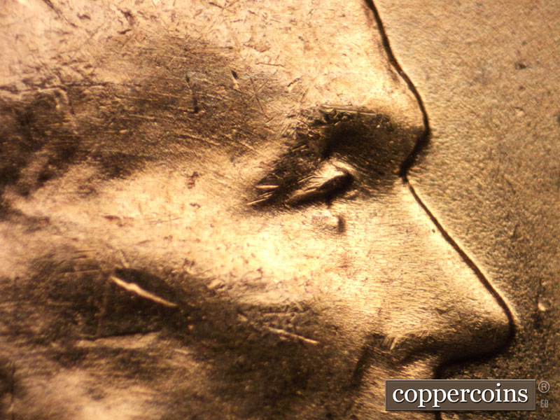 1956 Lincoln cent obverse, CopperCoins die 1956D•1DO•035.