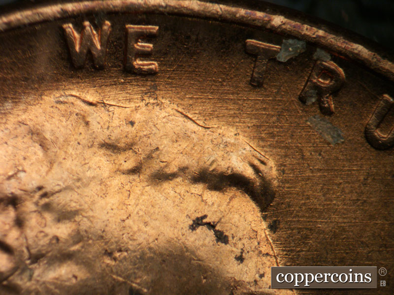 Die-stage B marker on 1956D•1DO•037 (1956 Doubled Die Obverse).