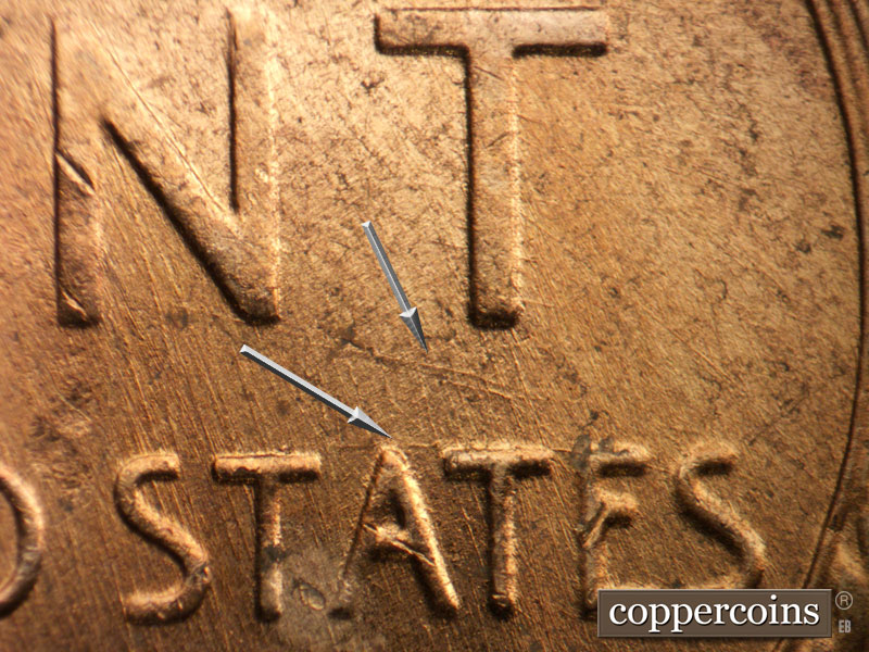 Die-stage B marker on 1956D•1DO•037 (1956 Doubled Die Obverse).