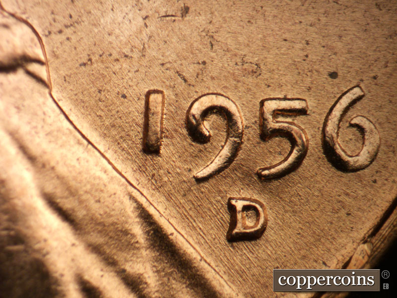 Die-stage B marker on 1956D•1DO•040 (1956 Doubled Die Obverse).