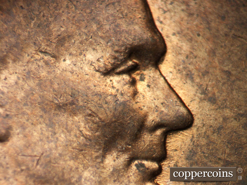 1956 Lincoln cent obverse, CopperCoins die 1956D•1DO•041.