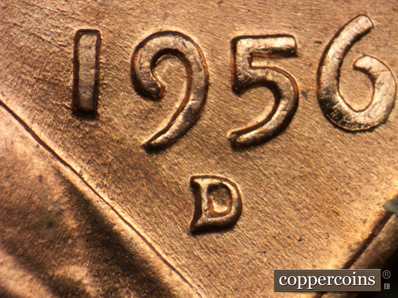 1956 Lincoln cent obverse, CopperCoins die 1956D•1DO•042.