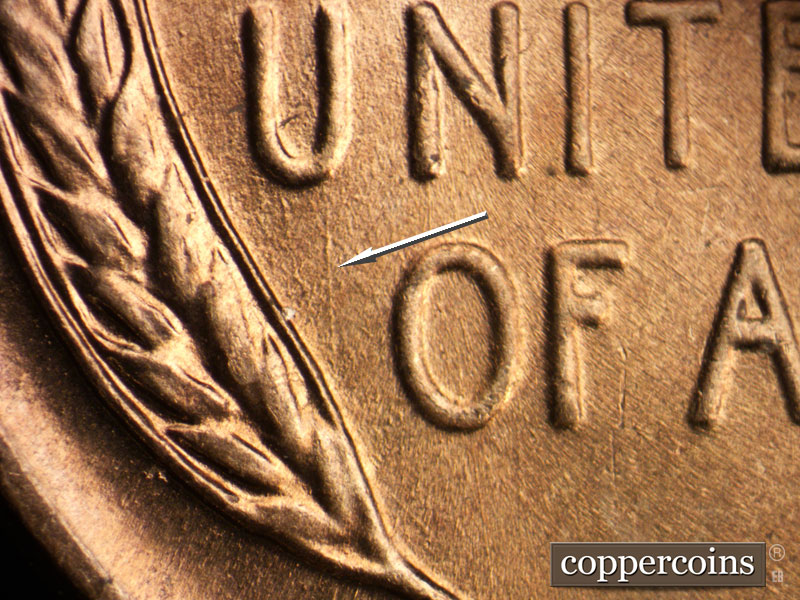 Die-stage B marker on 1956D•1DO•042 (1956 Doubled Die Obverse).