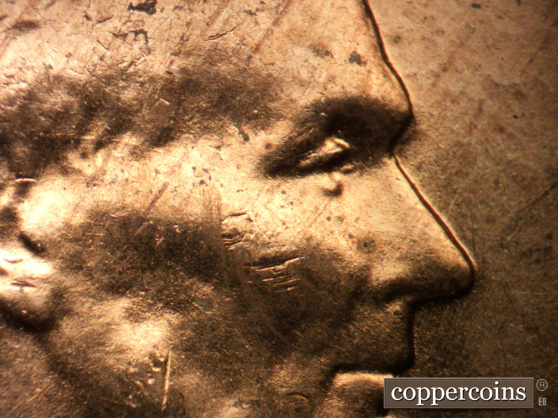 1956 Lincoln cent obverse, CopperCoins die 1956D•1DO•044.