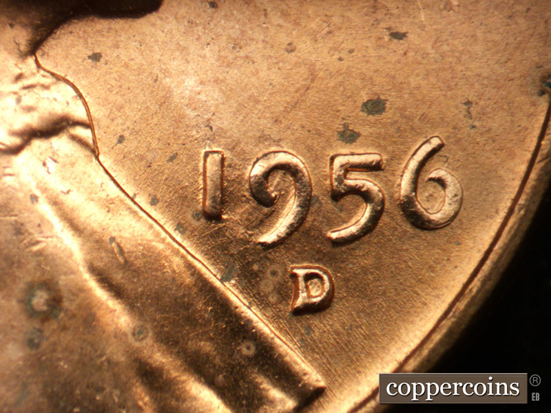 Die-stage B marker on 1956D•1DO•044 (1956 Doubled Die Obverse).