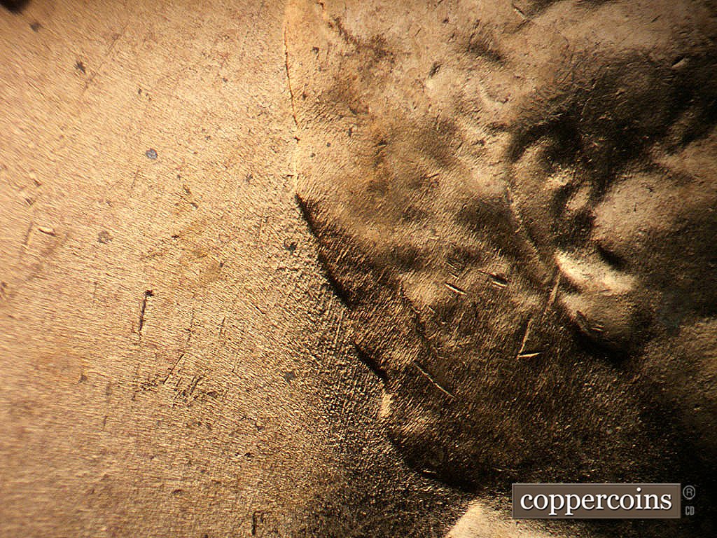 Die-stage B marker on 1956D•1DO•045 showing SSW die scratches from base of head.