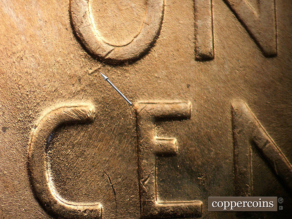 Die-stage B marker on 1956D•1DO•045 showing Die gouge unde O in ONE.