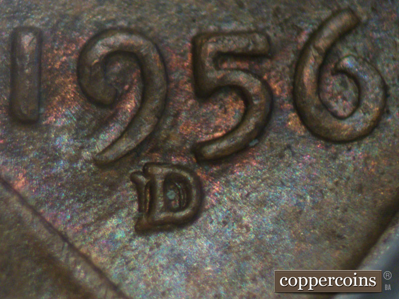 Die-stage A marker on 1956D•1MM•001 (1956 Repunched Mint Mark).
